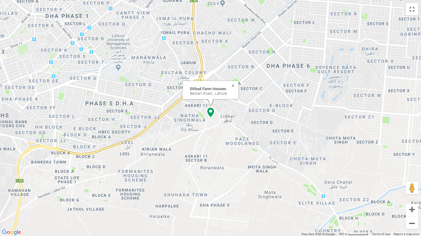Etihad Farm Houses Lahore Location Map